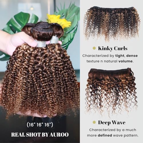 #P4/27 Highlight Kinky Curly Bundles Human Hair 10 12 14 In, Honey Blonde Highlight Brazilian Tight Curly Bundles Thick Track 12A 100% Virgin Ombre Brown Colored Human Hair 3 Bundles Remy Sew In