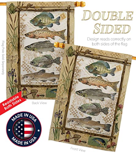 Breeze Decor HS109056-BO-02 Fishing Adventures Nature Outdoor Decorative Vertical House Flag Set, 28"x 40" w/Flagpole, Mul...