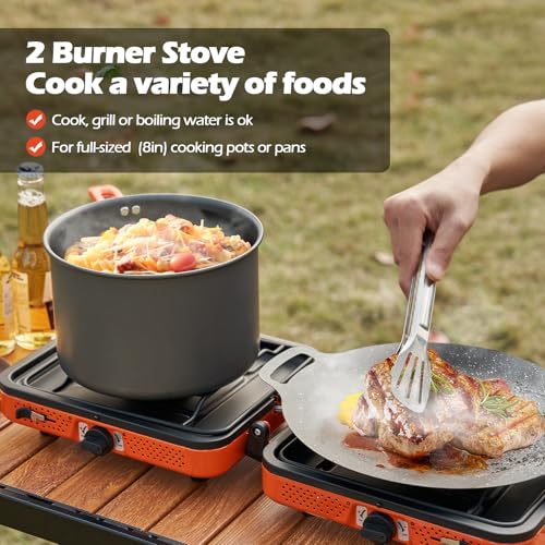 Odoland Portable 2 Burner Camping Stove Propane 17000 BTU/h Gas Stove Collapsible Backpacking Stove for Indoor Outdoor Coo...