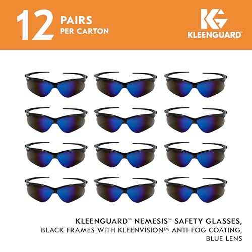 KleenGuard™ V30 Nemesis™ Safety Glasses (14481), Blue Lenses with Mirror coating, Black Frame, Unisex Eyewear for Men and ...