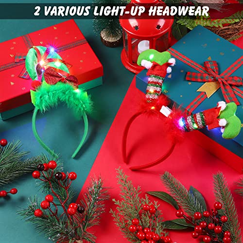 Fovths 2 Pack Christmas LED Headbands Xmas Headbands Light Up Costume Headwear Accessories Glowing Hair Hoop for Christmas