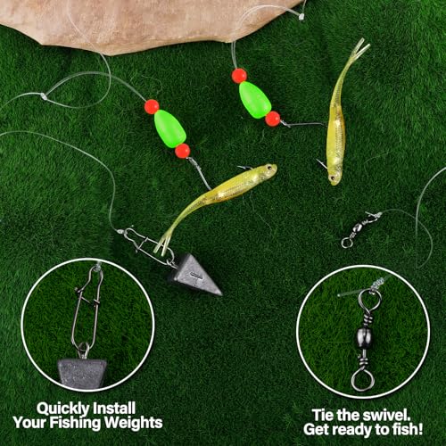 Alwonder 5-Pack Pompano Rigs Surf Fishing Rigs with Snell Floats, Saltwater Live Bait Rig Swivels Duo Lock Snaps Circle Wi...