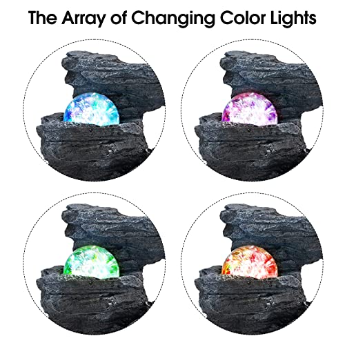 Amootek Tabletop Fountain Rotating Ball Rock Waterfall Fountain Office Includes Many Natural River Rocks Decorated with Co...