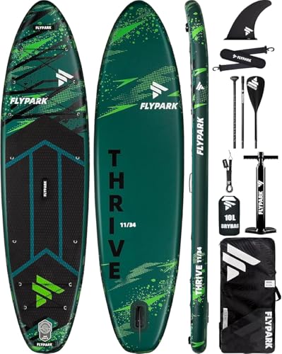 Flypark 11'x34" Inflatable Paddle Boards, Extra Wide SUP for 420lbs/3Adults, Yoga Stand Up Paddle Board, 110L Backpack, 15...