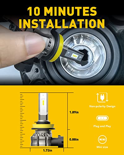 AUXITO H11/H8/H16 LED Fog Light Bulbs or DRL, 6000 Lumens 6500K Cool White Light, 300% Brightness, CSP LED Chips Fog Lamps...