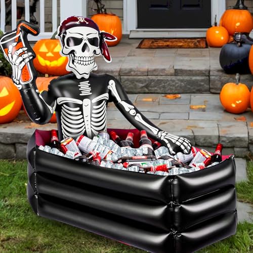 39 Inch Halloween Inflatable Decorations Skeleton Drink Cooler, Large Capacity Ice Bucket for Drinks, Halloween Party Supp...