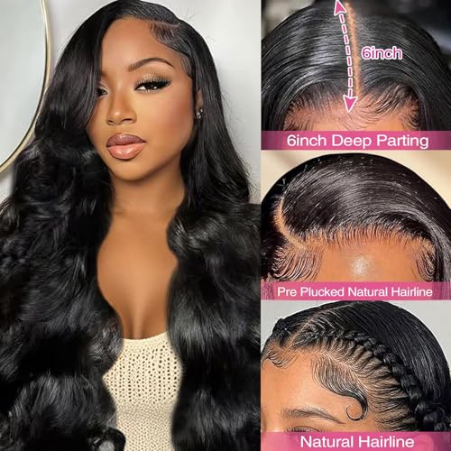 13x6 Lace Front Wigs Human Hair 180 Density Body Wave HD Lace Frontal Wigs Pre Plucked with Baby Hair Glueless Wig for Women 24Inch