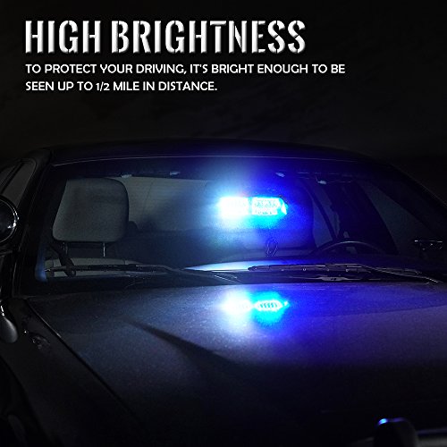 Xprite White Blue LED Emergency Dash Strobe Light, Interior Windshield Safety Warning Flashing Lights w/Suction Cups,12V W...