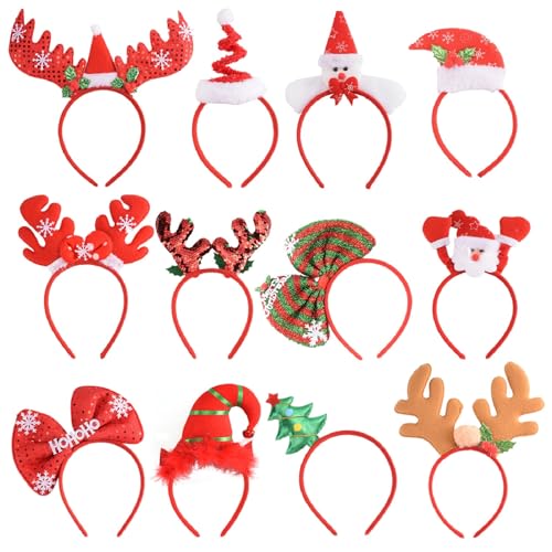 SEVEN STYLE 12 PCS Holiday Headbands,Cute Christmas head hat toppers,Great Fun and Festive for Christmas Party Favors Holi...