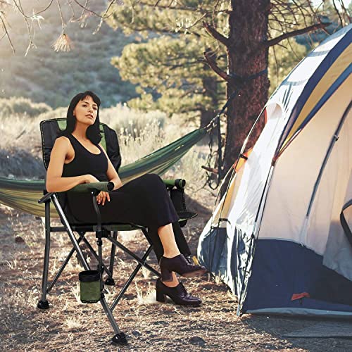 LEADALLWAY Folding Camping Chair Oversized Collapsible Camp Chair with Cup Holder and Removable Storage Bag, Heavy Duty Su...