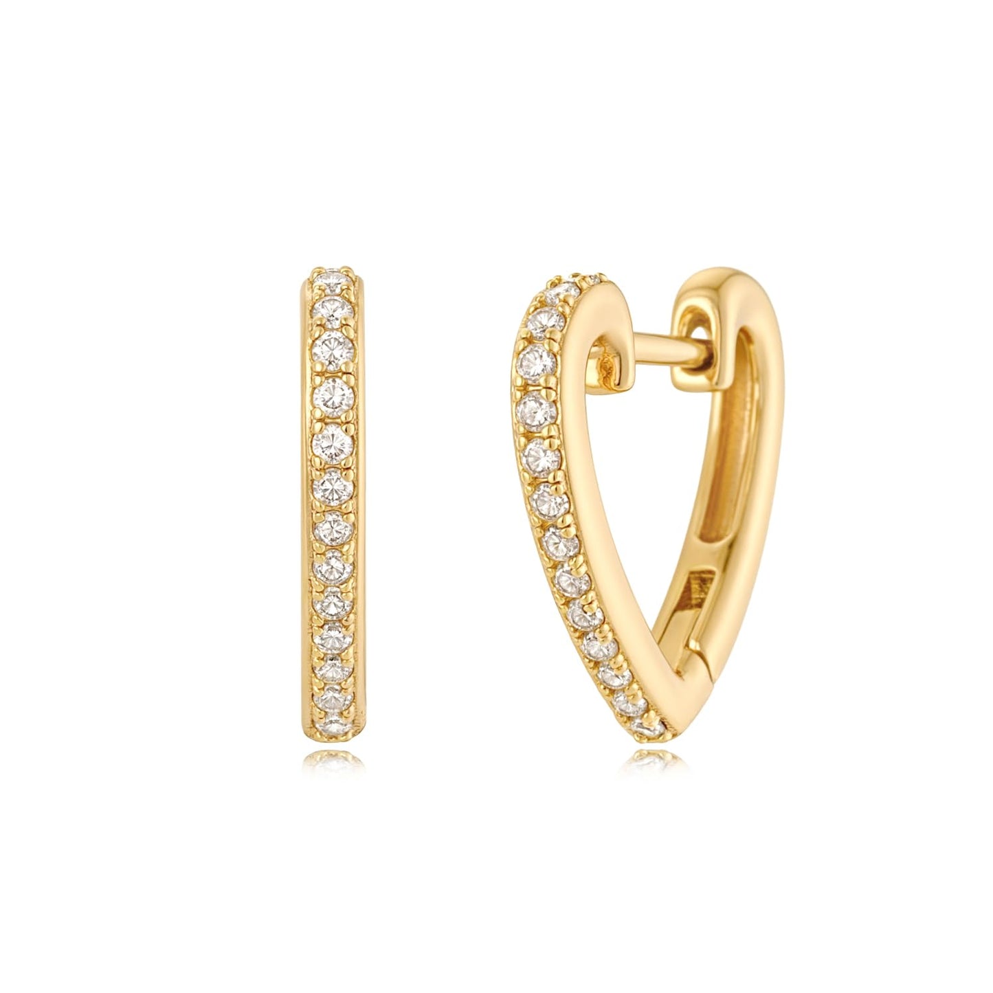 MYEARS Women Earrings Gold Huggie Heart-shape Hoop Ear Stud Cuff Cubic Zirconia 14K Small Simple Hypoallergenic Everyday Jewelry