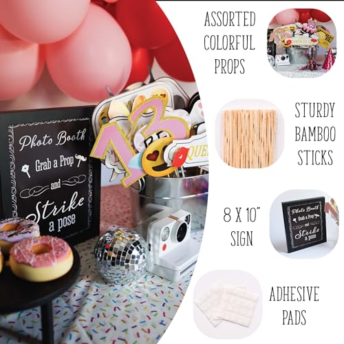13th Birthday Photo Booth Props - 41-pc Photo Prop Kit with 8 x 10-Inch Sign, 60 Adhesive Pads, 45 Sticks - Teen Girl Phot...