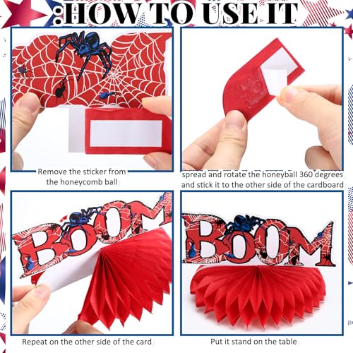 Outus 9 Pcs Spider Birthday Party Decorations Spider Honeycomb Centerpiece 3D Table Topper Standing Decorations Hero Web T...