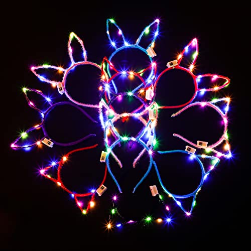 Aniwon LED Headband - 12PCS Light Up Cat Ear, Rabbit Ear, Unicorn Luminous Hair Accessories for Women, Girls, Kids - Chris...