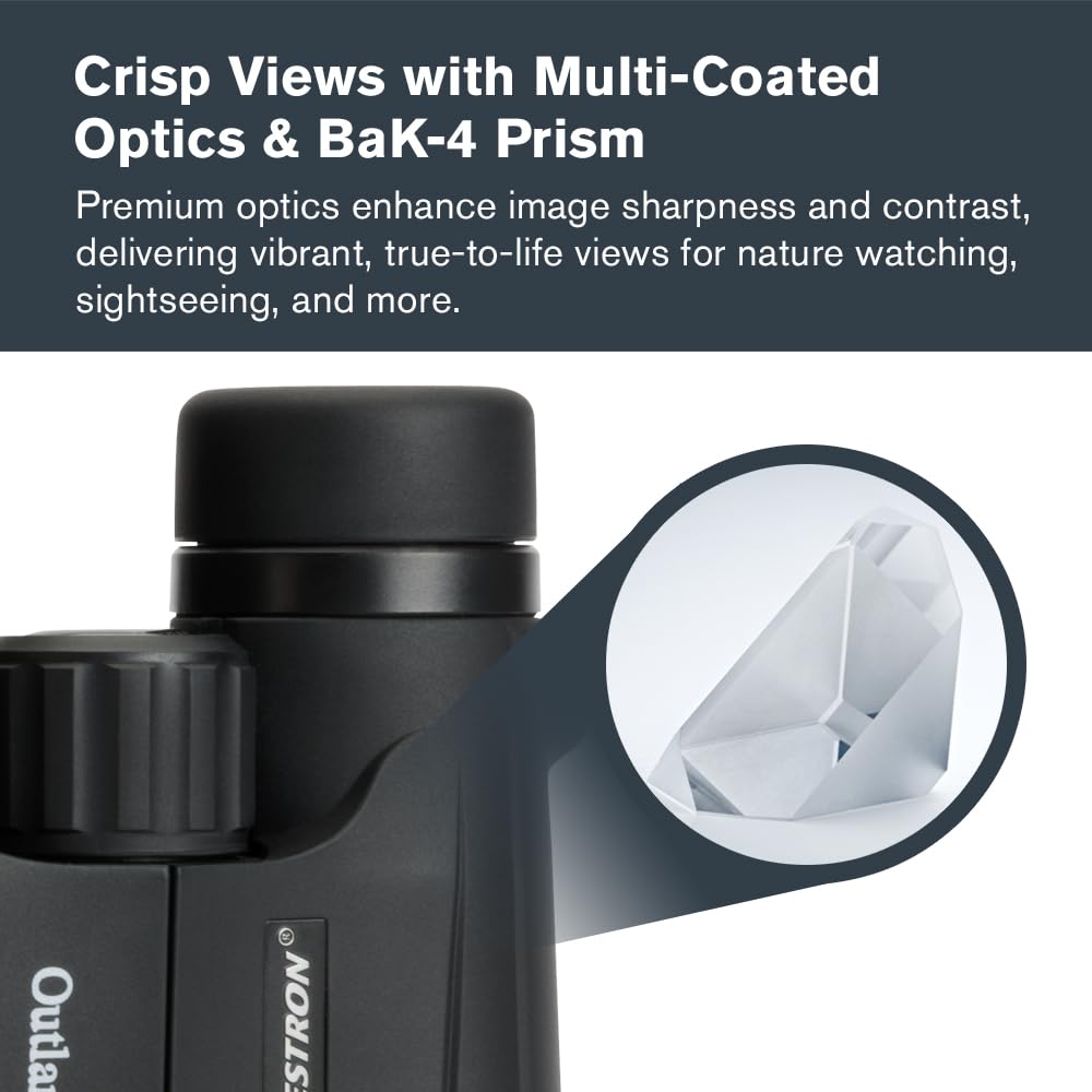 Celestron - Outland X 8x42 Binoculars – Ideal for Birding and Outdoors – 42mm Objective Lenses – Wide 7° Field of View – BaK-4 Prisms – Multi-Coated – Waterproof and Fogproof