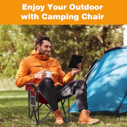SAILARY 2PCS Folding Camping Chair Portable Outdoor Heavy Duty Padded Chairs Lawn Chair with Cup Holder, Storage Pocket an...