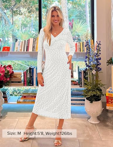 ZESICA Women's Fall Floral Long Sleeve Bodycon Dress 2026 Elegant V Neck Cocktail Party Long Midi Dresses