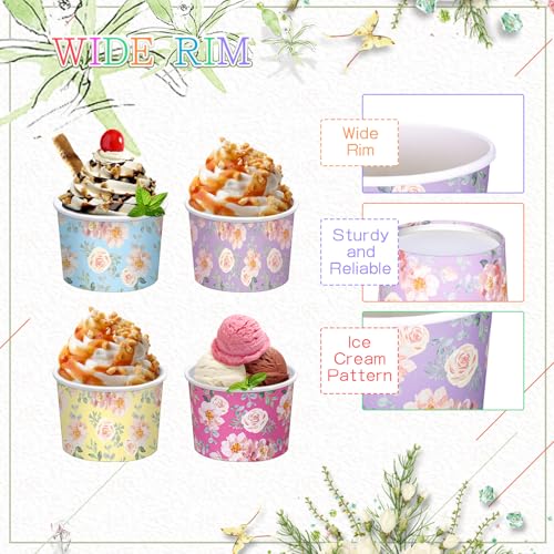 Nuenen 300 Pcs 8 oz Disposable Paper Cups Bowls Bulk Summer Ice Cream Sundae Bar Supplies for Sundae Snack Dessert Luau Ba...