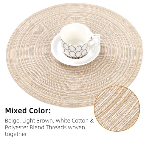 SHACOS 15 inch Round Braided Placemats Set of 6 Cotton Polyester Place Mats Non Slip Heat Resistant Washable Table Mats fo...