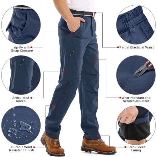 Jessie Kidden Mens Waterproof Hiking Pants, Outdoor Snow Ski Fishing Fleece Lined Insulated Soft Shell Winter Pants