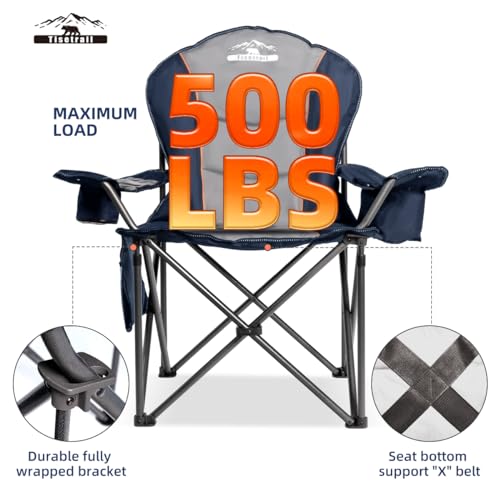 Tisetrail Oversized Camping Chair Folding Chair with Cooler Padded Outdoor Chairs Heavy Duty Support 500 LBS Steel Frame C...