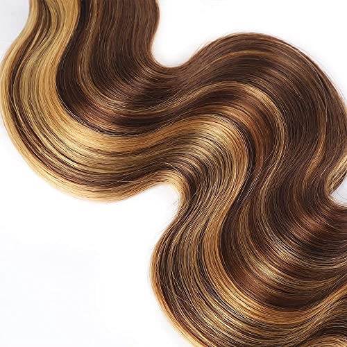 P4/27 Brazilian Human Hair Bundles Highlight Chocolate Honey Blonde 20 22 24 Inch Body Wave Bundles Human Hair 11A Unprocessed Virgin Quick Weave Sewn In Hair for Black Women