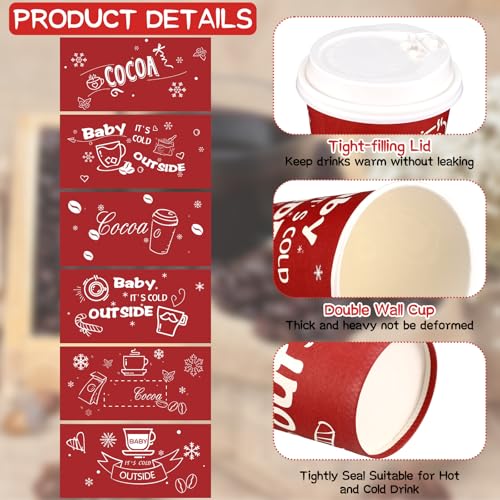 Suttmin 48 Pcs 12 oz Hot Cocoa Bar Disposable Coffee Cups Christmas It's Cold Outside Tea Paper Cup with Lid and Straw for...