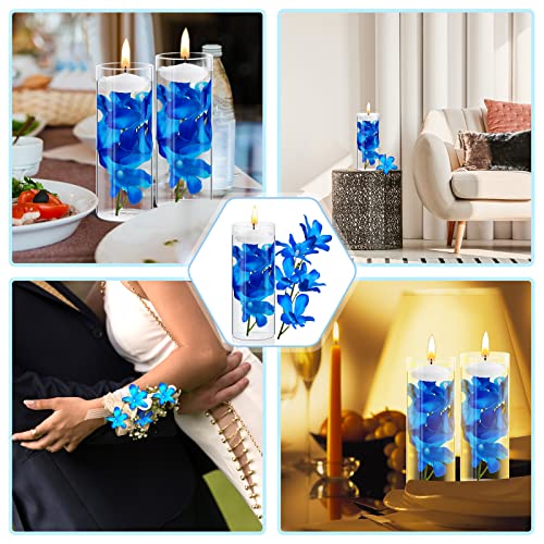 Juexica 28 Pieces Floating Flowers for Centerpieces Blue Orchid Flowers Vase Fillers Unscented Floating Candles for Weddin...