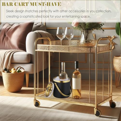 Sipoyen Insulated Ice Bucket with Lid, Handle and Tong Black Gold Stainless Steel Champagne Bucket for Party 3L Bar Cart A...
