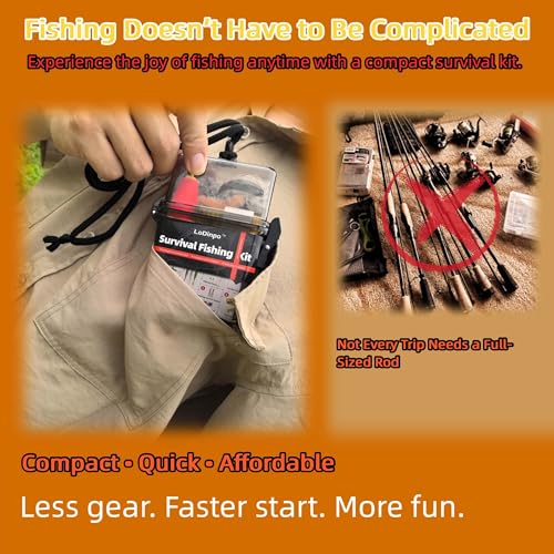 LoDinpo Mini Survival Fishing Kit Small Emergency Fishing Gear Box Pocket Fishing Tackle Travel Fishing Shoebox Surf Survi...