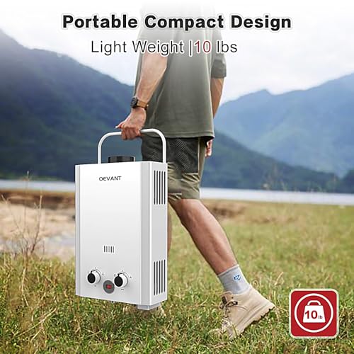 OEVANT Propane Water Heater, 1.58GPM 6L Portable Tankless Water Heater with Handle & Overheating Protection, Propane Gas, ...