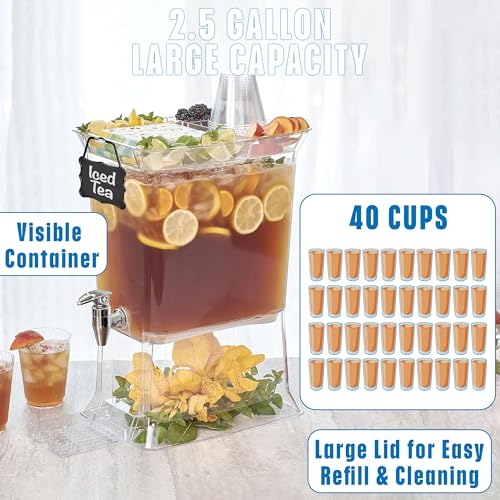 Buddeez Tritan Beverage Dispenser with Party Top Lid and Drip Tray - 2.5 Gallon Drink Dispenser - Drink Dispenser - BPA Free