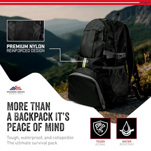 MODERN NEEDS Ready Pack 35L — Foldable Backpack for Travel | Lightweight, Water Resistant Hiking Daypack | Compact, Packab...