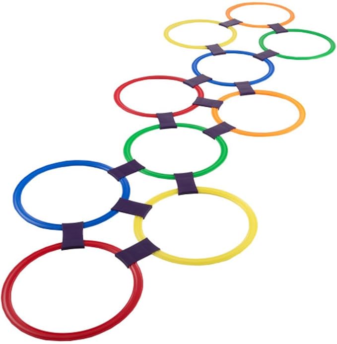 HEY! PLAY! Hopscotch Rings Game - Ten 11-Inch Plastic Rings and 15 Connectors for Indoor and Outdoor Use - Play Set for Gi...