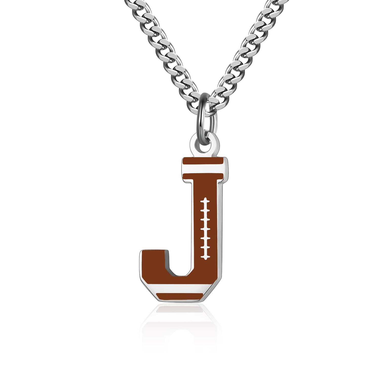 AIAINAGI Football Initial A-Z Letter Necklace for Men - Football Charm Pendant in Stainless Steel Silver Chain, 22inch Personali