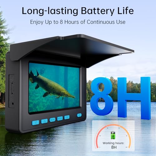 Eyoyo Underwater Fishing Camera, 4.3 Inch Fishing Camera DVR, Portable Fish Finder, 8-Hour Battery, Infrared Lights, Tempe...