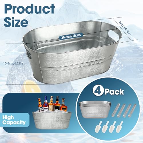 12 Pcs Galvanized Tub Ice Buckets 3 Gallon Metal Champagne Drink Bucket with Handles Large Beverage Tubs Wine Beer Storage...