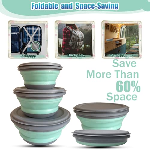 RMAMSCOV Collapsible Camping Bowl with Lid, Silicone Salad Bowl Serving, Microwave Foldable Soup Ramen Serving for Travel,...