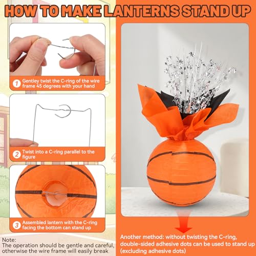 36 Pieces Basketball Paper Lanterns Centerpieces Decorations Basketball Lanterns Table Centerpieces with Metallic Foil Cen...