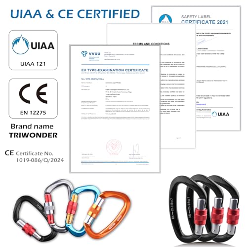 TRIWONDER 12kN 25kN Carabiner Clips Heavy Duty Aluminum Small Carabiners for Hammock Keys Dog Leash Camping Hiking Backpac...