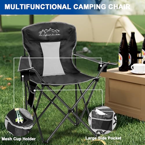 SAILARY Collapsible Folding Camping Chairs Heavy Duty Lawn Foldable Chair with Cooler Bag, Storage Pocket, Waterproof Bag ...