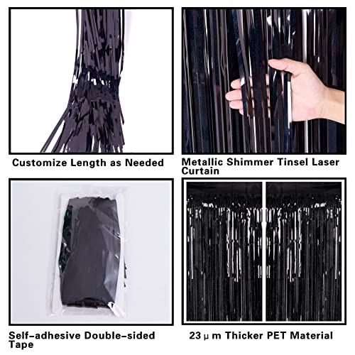 2 Pack 3.2ft x 8.2ft Black Tinsel Foil Fringe Curtain, Sparkle Metallic Foil Backdrop for Party Photo Booth Props New Year...