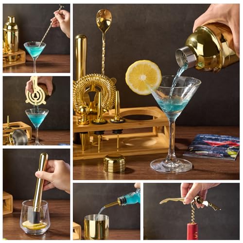 Cocktail Shaker Set Bartender Kit : 12-Piece Bar Tool Set with Bamboo Stand | Bars Set with All Practical Bar Accessories,...
