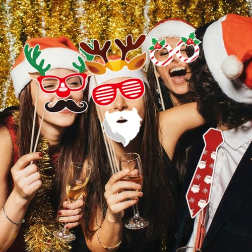Christmas Photo Booth Props Party Decorations with Photo Frame, Christmas Party Selfie Accessories for Xmas Holiday Party ...
