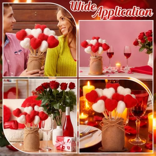 Youyole Rustic Valentines Day Table Decorations Set, Mason Jars Valentines Centerpiece Decor with 12 Pcs Red White Felt He...