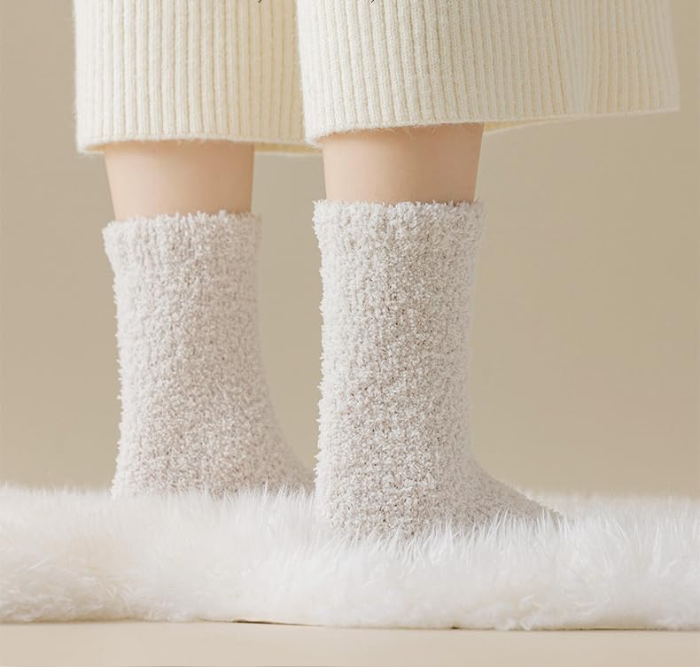 Kelabia Women Fuzzy Warm Fluffy Thick Slipper Aesthetic Fleece Long Socks (7 Pair, Onesize)