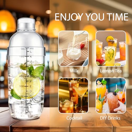 BETTFOR Plastic Cocktail Shaker with Measuring Scale 24oz (700ml), Leak-Proof & Shatter-Resistant Drink Mixer for Bartendi...
