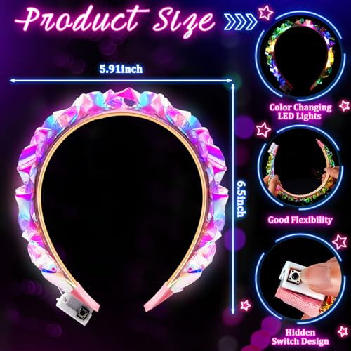 Tigeen Light up Headband LED Glow Headbands Glow in The Dark Headband LED Hair Accessories for Wedding Party Favor