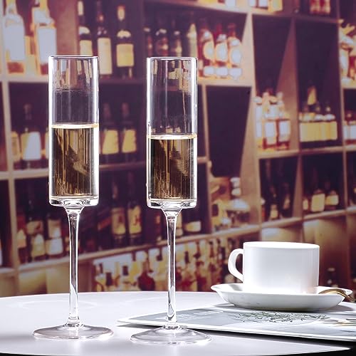 BACLIFE Crystal Champagne Flutes Set of 6 - Hand Blown Champagne Glasses With Long Stem - 6.5 oz Elegant Sparkling Wine St...