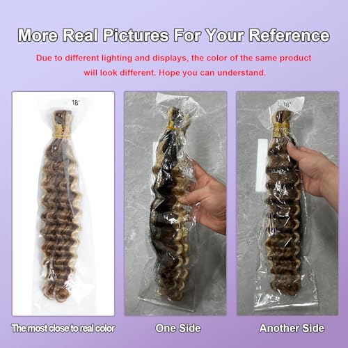 P27/30/613 Human Braiding Hair for Boho Braids Highlight Brown Blonde Deep Wave Bulk Human Hair for Braiding Crochet Curly Braiding Human Hair Knotless Bohemian Braids100g (2 of 50g) 18 Inch